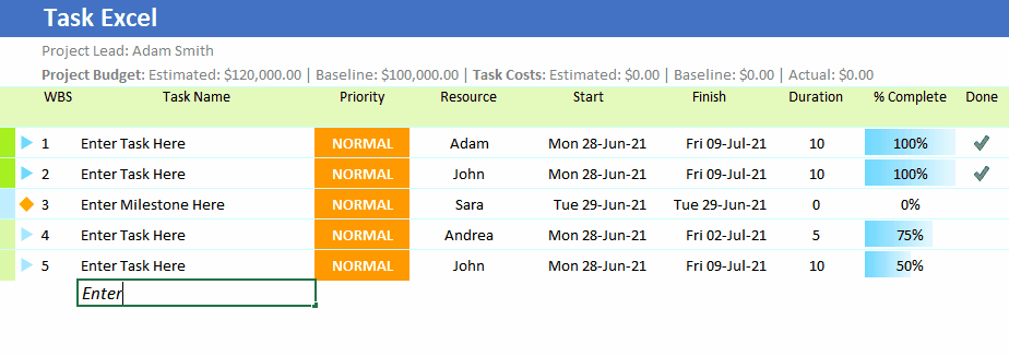 task excel template