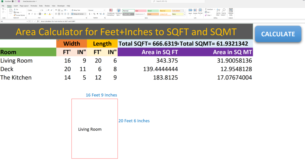 Square foot deals in inches